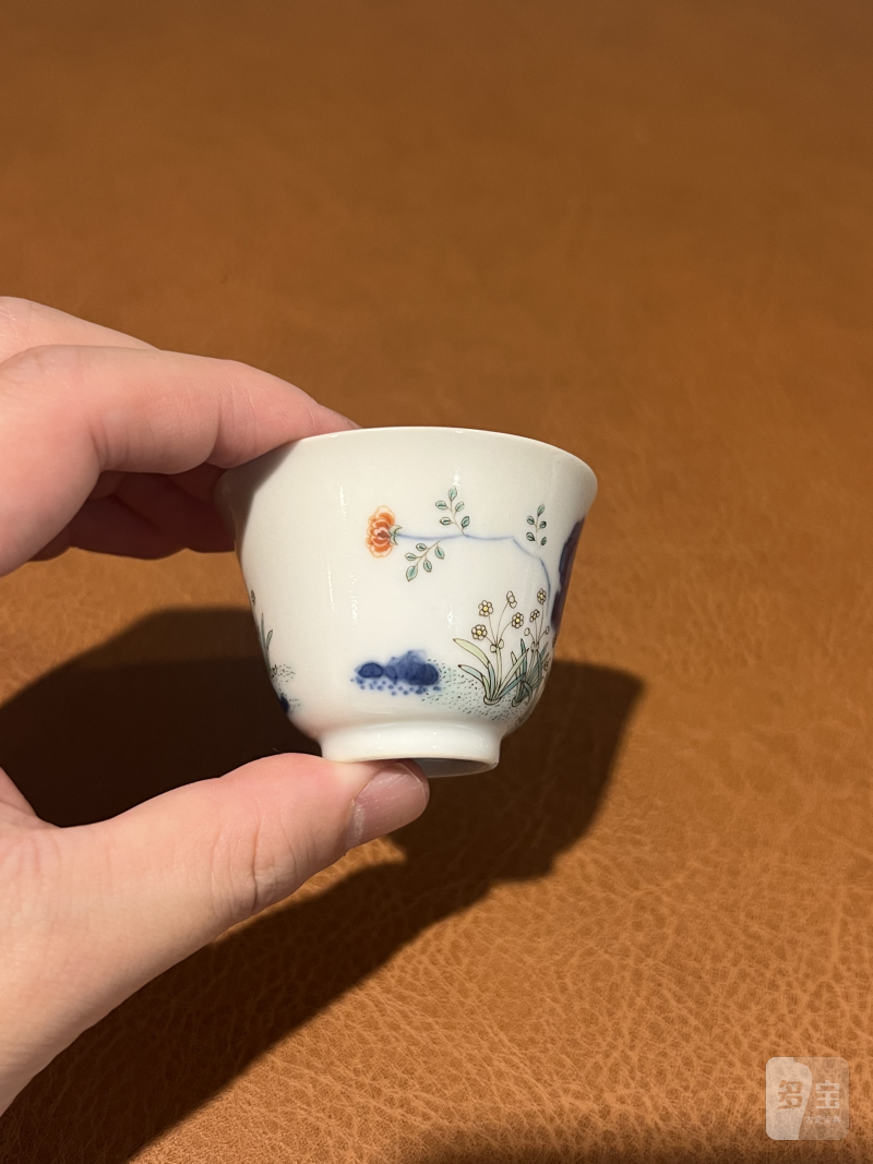 清道光 青花五彩花神杯 - 图3